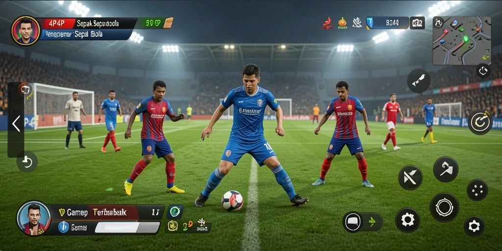 Screenshot gameplay <strong>4P4P</strong> menunjukkan aksi seru dalam pertandingan sepak bola.