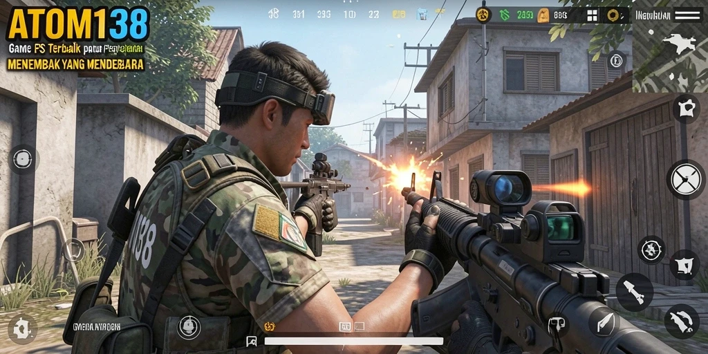 Tampilan gameplay intense dalam game FPS ATOM138.