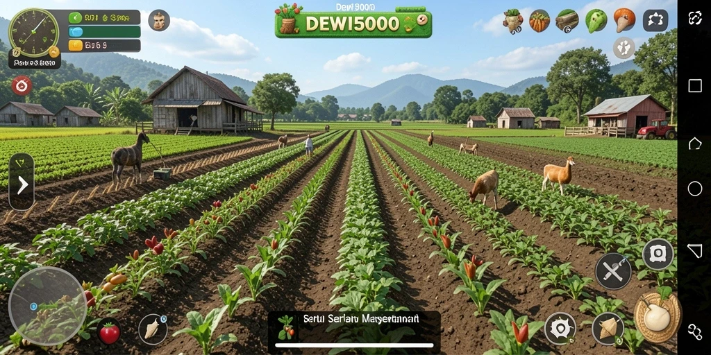 Screenshot DEWI5000 menampilkan gameplay pertanian yang seru dan interaktif.