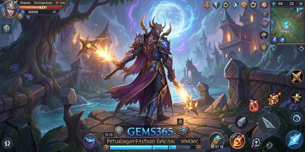 Tangkapan layar utama GEMS365 menunjukkan petualangan seru dalam MMORPG.