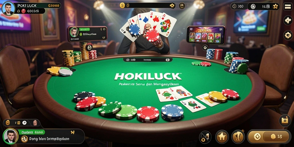 Tampilan gameplay seru HOKILUCK dengan pemain bersaing di meja Poker.