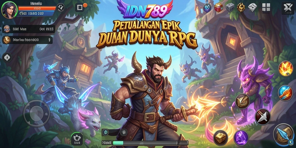 Tangkapan layar IDN789 menampilkan karakter beraksi dalam pertempuran RPG yang dinamis.