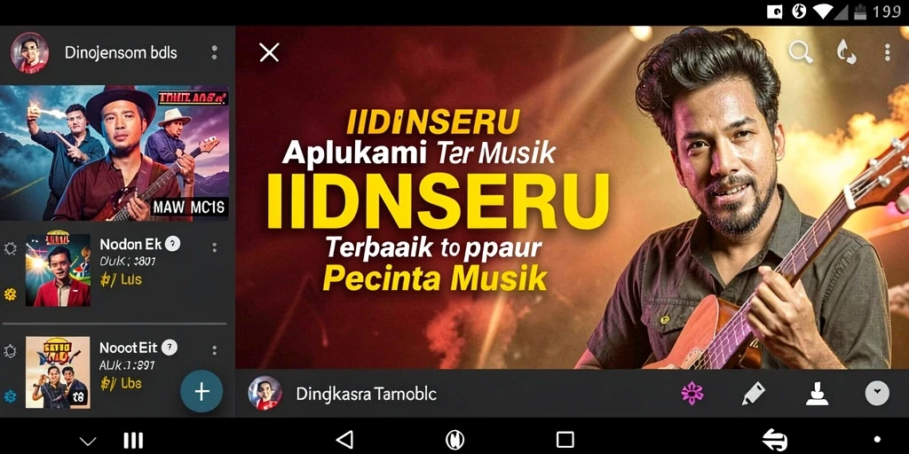 Screenshot gameplay IDNSERU menampilkan pemutar musik dengan lirik lagu.