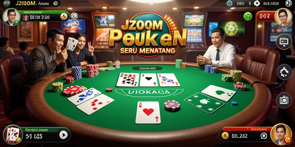 Tampilan gameplay J200M yang menarik dengan pemain poker yang aktif.