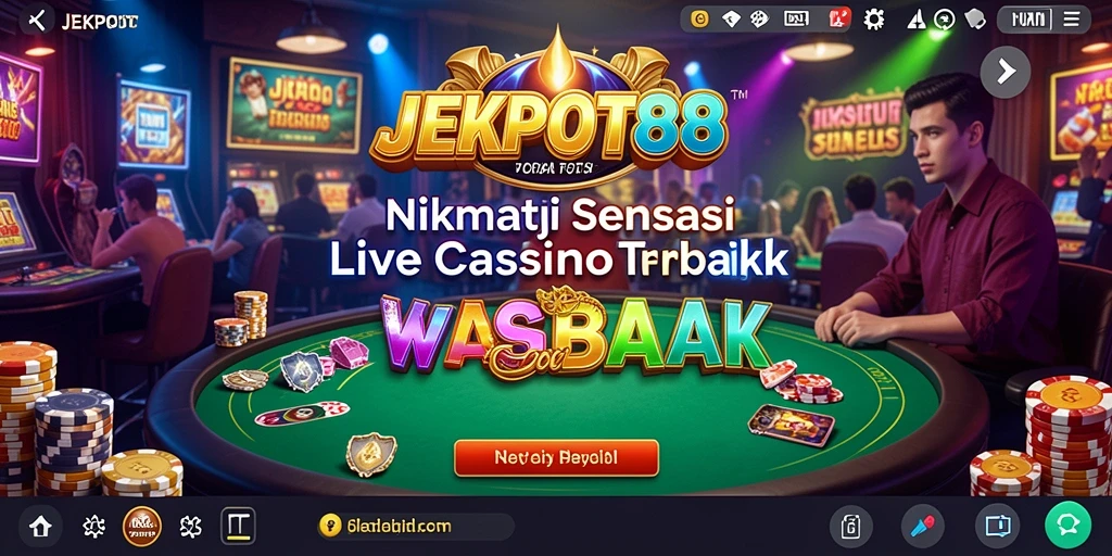 Screenshot gameplay JEKPOT88 menampilkan dealer langsung dan suasana kasino.