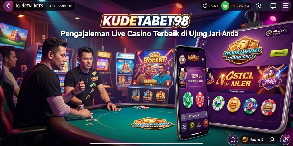 Screenshot gameplay KUDETABET98 yang menampilkan dealer dan permainan langsung.