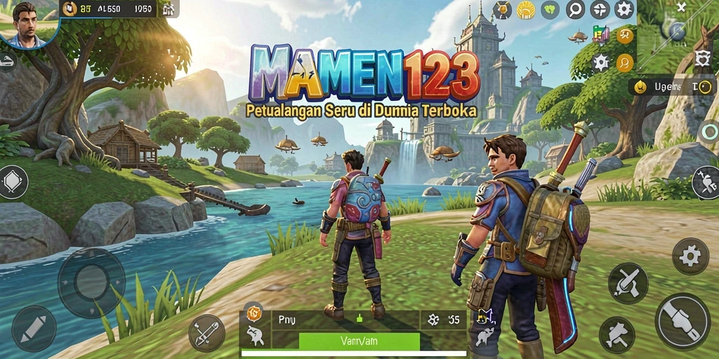 Tangkapan layar gameplay MAMEN123 di dunia terbuka yang luas.