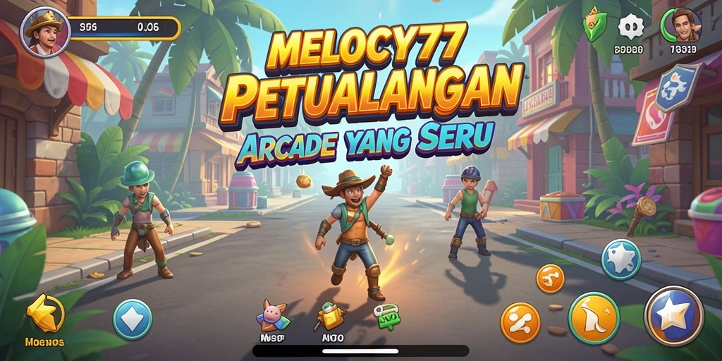 Screenshot utama MELODY77 menunjukkan gameplay arcade yang seru dan penuh warna.