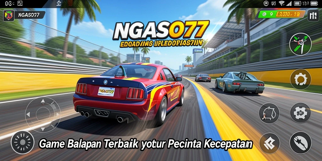 Screenshot gameplay NGASO77 yang menampilkan aksi balapan menegangkan.