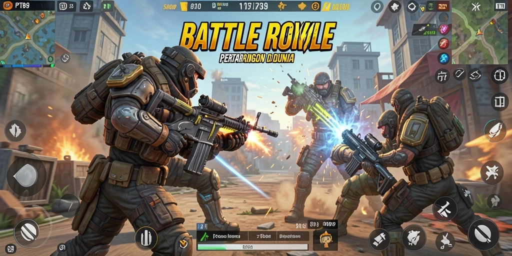 Screenshot gameplay PT89 dengan aksi seru Battle Royale.