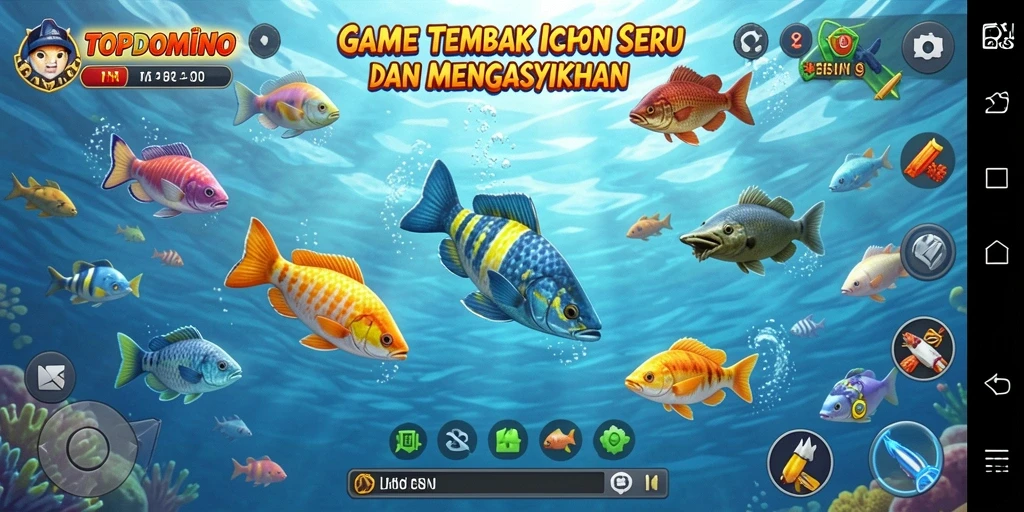 Screenshot gameplay TOPDOMINO menampilkan aksi menembak ikan yang seru.