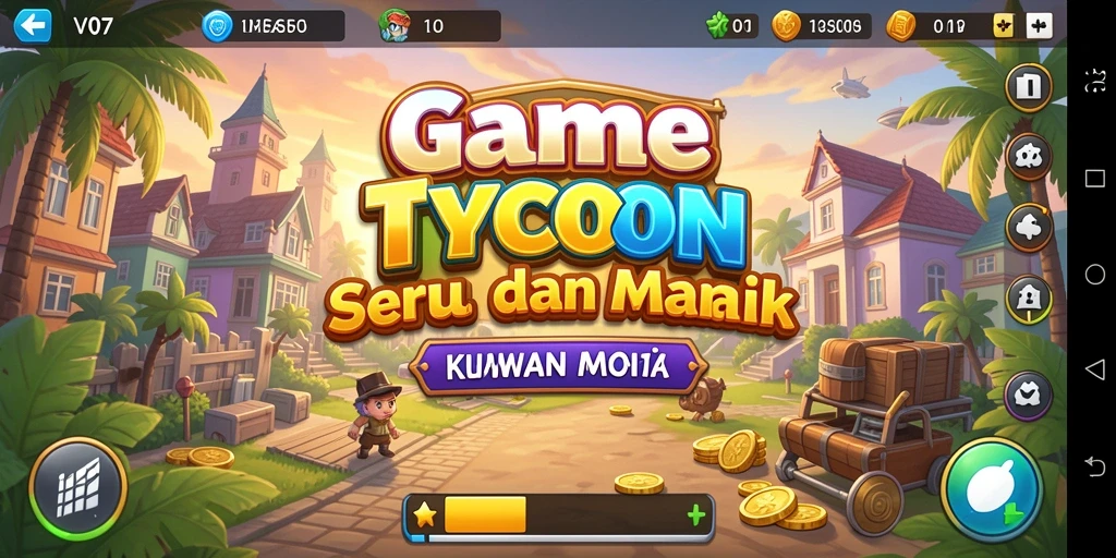 Tampilan gameplay V07 menunjukkan keseruan membangun bisnis Tycoon.